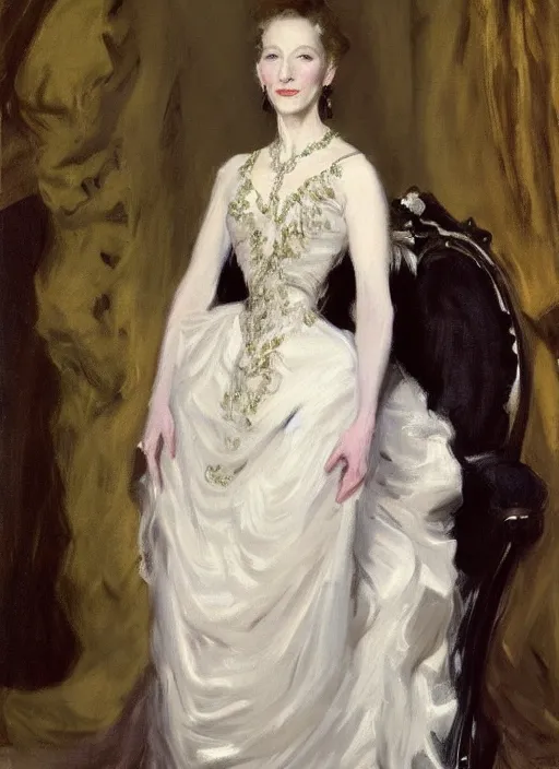 Image similar to portrait of cate blanchett in evening dress, by john singer sargent