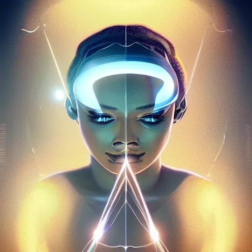 Image similar to symmetry!! solid cube of light, hard edges, product render retro - futuristic poster scifi, lasers and circuits, brown skin queen, intricate, elegant, highly detailed, digital painting, artstation, concept art, smooth, sharp focus, illustration, dreamlike, art by artgerm