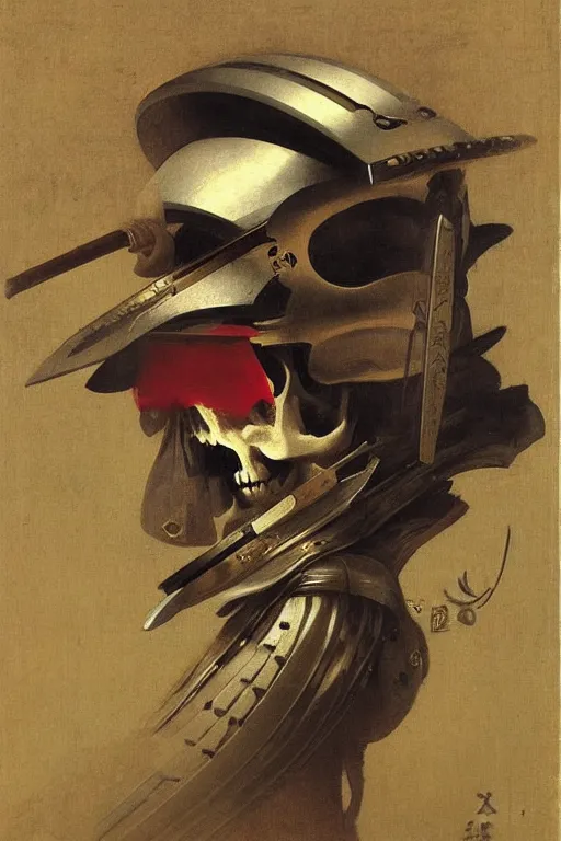 Image similar to portrait of a skull man japanse samurai astronaut with samurai helmets, by bouguereau