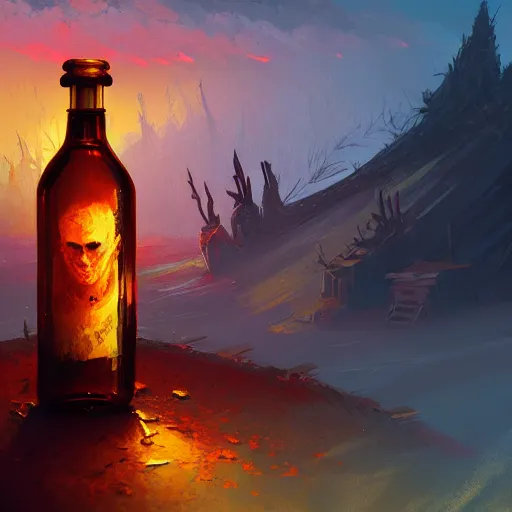 Image similar to bottle of mead exploding, highly detailed, digital painting, artstation, concept art, smooth, sharp focus, illustration, by anato finnstark, boissb - blanca. j, cindy avelino, clint cearley, anna podedworna