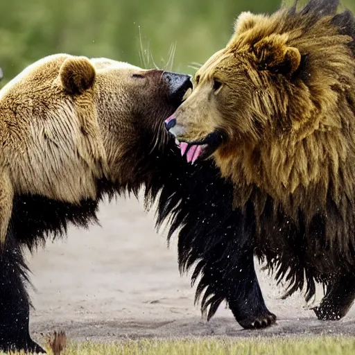 Image similar to a bear fighting a lion