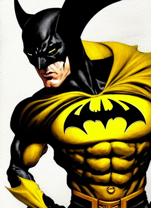 Prompt: portrait of aggressive demonic damned batman, d & d, muscular! athetic slim bodybuilder, yellow and black color scheme, futuristic, sci fi, dynamic pose, fantasy, intricate, elegant, highly detailed, digital painting, artstation, concept art, smooth, sharp focus, illustration, art by artgerm and greg rutkowski and alphonse mucha