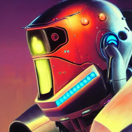 Image similar to a dark and colorful close - up side profile portrait of a sci - fi mecha robot with led lights glowing fog in the background. highly detailed science fiction painting by norman rockwell, frank frazetta, and syd mead. rich colors, high contrast, gloomy atmosphere, dark background. trending on artstation