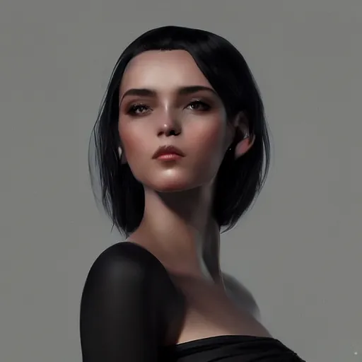 Prompt: a digital painting of a woman with black hair, a character portrait by Charlie Bowater, featured on cgsociety, photorealism, deviantart hd, daz3d, zbrush