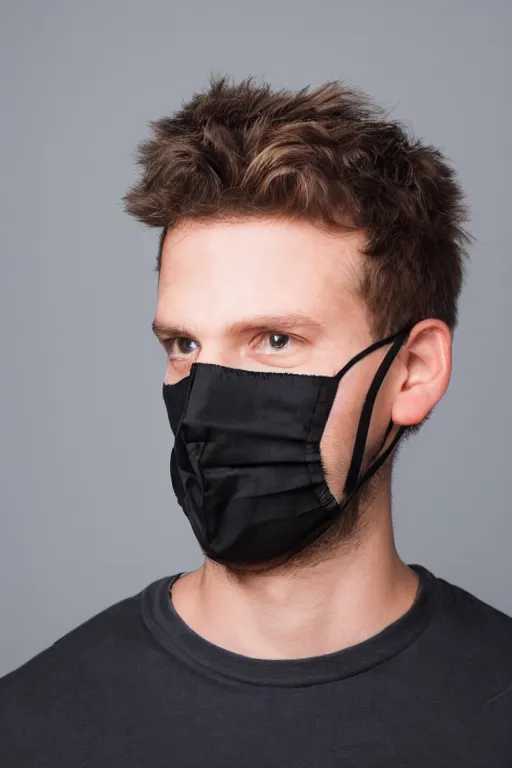 Prompt: studio photo of young man wearing black mask