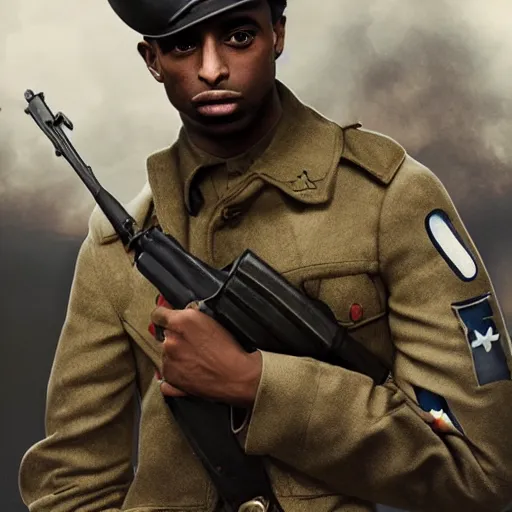 Image similar to playboi carti as a german world war ii soldier 4 k detailed super realistic