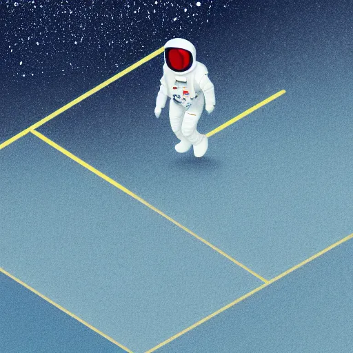 Prompt: spaceman walking on catwalk that leads no where, surrounded by stars, isometric view