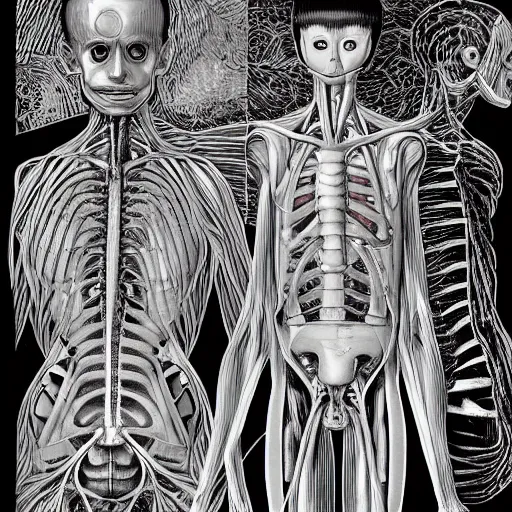 Prompt: human anatomy by junji ito
