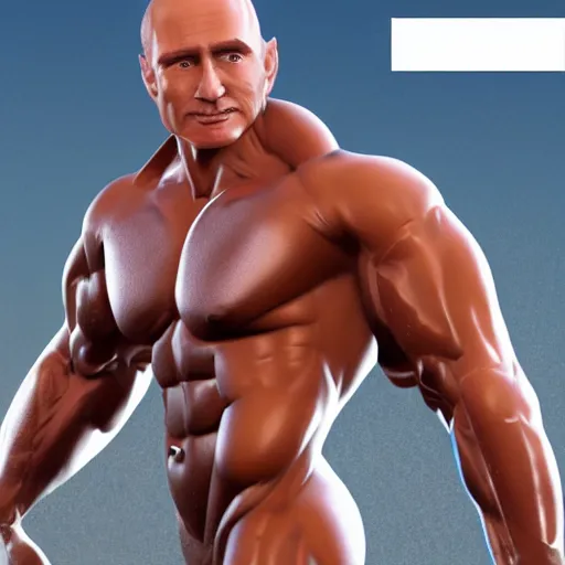 Prompt: a realistic detailed photo of a bodybuilder who is also a male android Vladimir Putin, shiny skin, posing robotically, blank stare