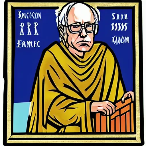 Image similar to Bernie Sanders, portrait, iconographic, Byzantine, icon, historical