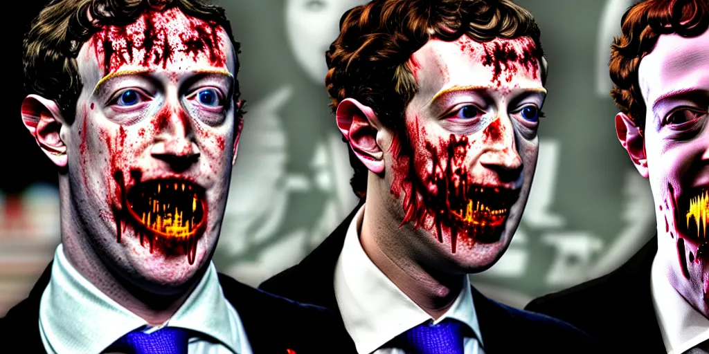 Image similar to zombie prince mark zuckerberg eating the President of United States during the apocalypse cinematic dramatic hdr, high quality, highly detailed