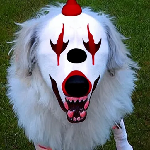 Image similar to a canine Pennywise, creepy, realistic