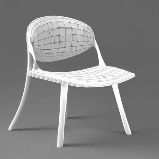 Prompt: a chair with a wooden frame and white upholstered seat, a 3 d render by ned m. seidler, trending on behance, gutai group, rendered in maya, made of insects, art deco