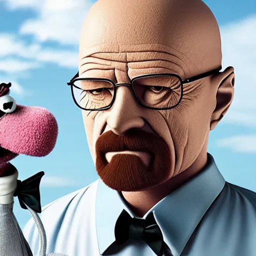 Image similar to walter white as a muppet, 8 k, 3 d, professional