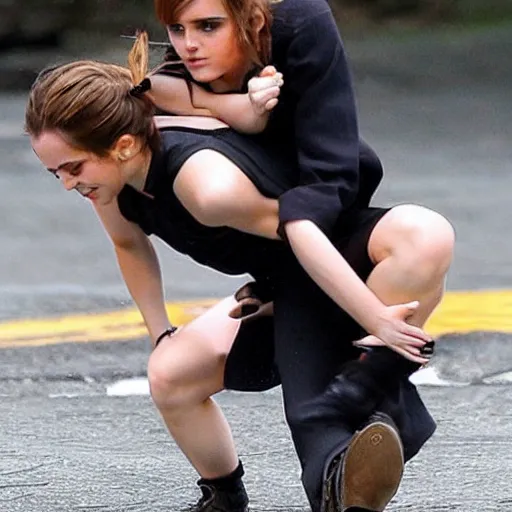 Image similar to emma watson grappling with a giant spider