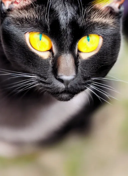 Prompt: a black cat yellow eyes like a mapet