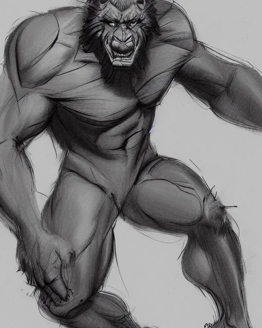 Image similar to a man turning into a beast, sketch by glen keane, black and white illustration by glen keane, concept art, artstation, disney 1 9 9 0