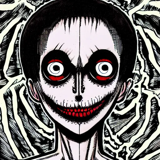 Image similar to a dark brown humanoid, hyper detailed, in the style of junji ito and and junji ito and junji ito, selfie