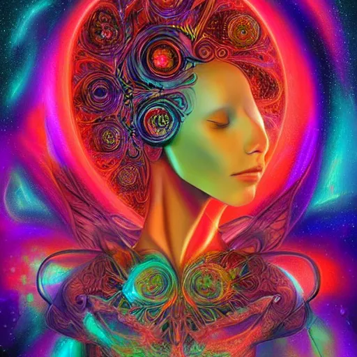 Image similar to beautiful detailed artistic portrait of a person travelling between different astral planes, digital art by lurid ( 2 0 2 2 ). featured on deviantart.