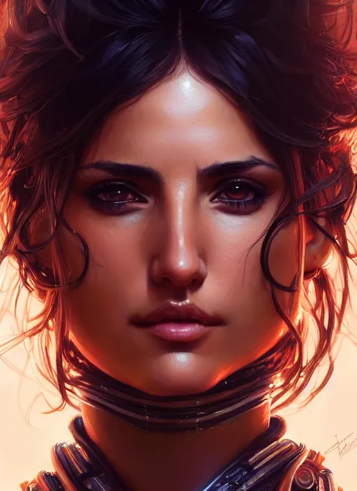 Image similar to portrait of apex legends penelope cruz, intricate, elegant, glowing lights, highly detailed, digital painting, artstation, glamor pose, concept art, smooth, sharp focus, illustration, art by artgerm and greg rutkowski, artey freytag