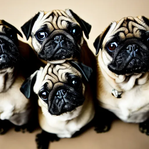 Prompt: 5 pugs stacked on top of each other