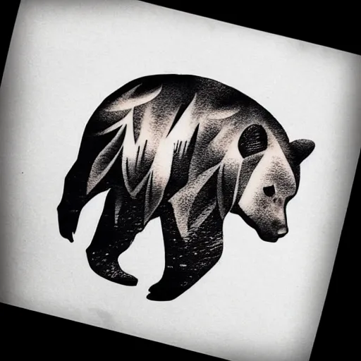 Image similar to concept tattoo design, stencil, bear, claws bear