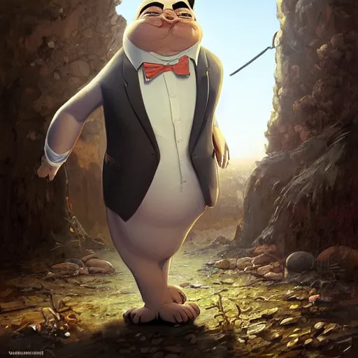 Image similar to big chungus as mr. bean painted by greg rutkowski, wlop