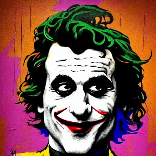 Image similar to ilya yefimovich repin and mimmo rottela and banksy as joaquin phoenix skinny joker!!, holding lady gaga harley queen hand!!, ultra photorealistic, intricate details, pop art style, concept art, confident posse, justify content center, 2 colours, warm color, 4 k, ultra smooth, sharp focus