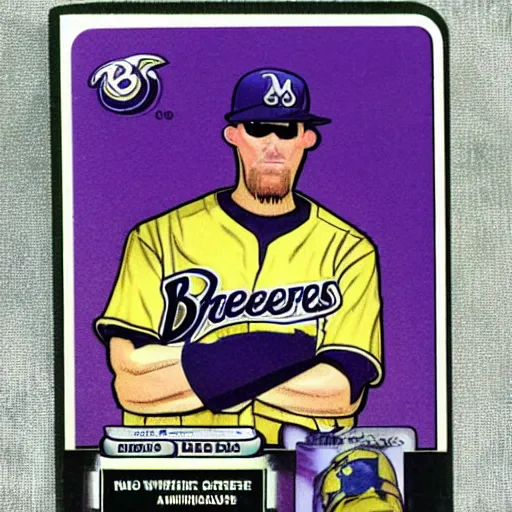 Prompt: Thanos rookie baseball card for the Milwaukee Brewers, photorealistic