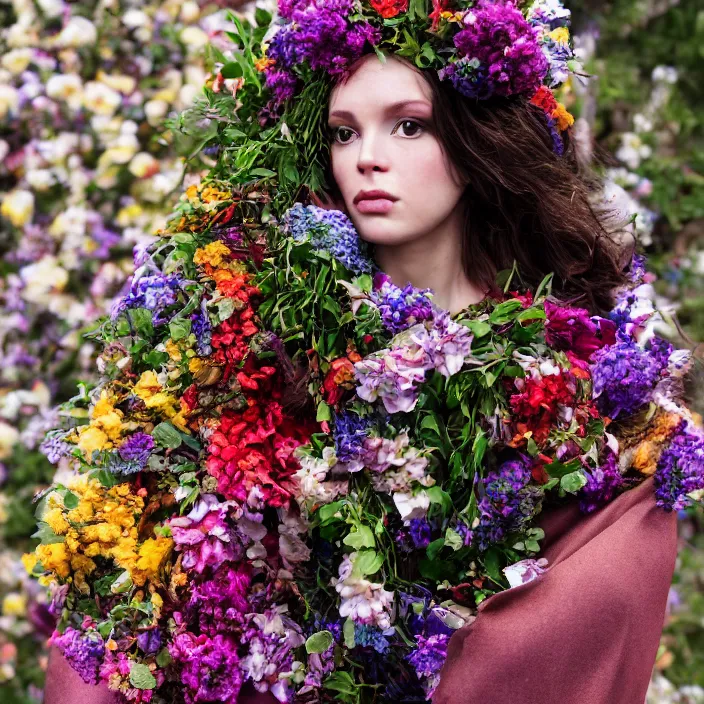 Image similar to a satyr wearing a cloak made of flowers, by Omar Z. Robles, CANON Eos C300, ƒ1.8, 35mm, 8K, medium-format print