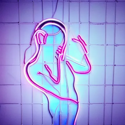 Image similar to 3 d neon art of a womens body, highly detailed