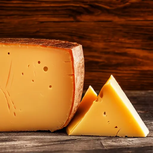 Prompt: A highly detailed digital art of a Gouda Cheese, volumetric lighting, 4k resolution, warm colors,