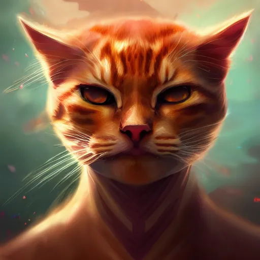 Image similar to portrait of a god cat, digital art, ross tran, artstation, 4 k, 8 k, high detailed