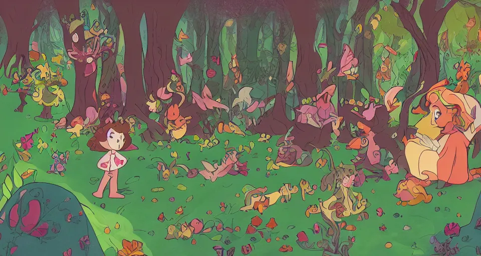 Prompt: Enchanted and magic forest, by Rebecca Sugar