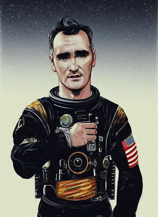 Image similar to a portrait of morrissey with a space suit on, a photo by sam spratt, trending on behance, retrofuturism, da vinci, art on instagram