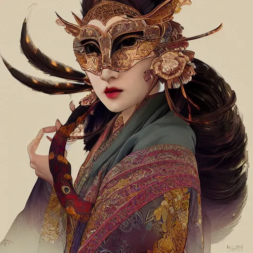 Prompt: a photorealistic dramatic fantasy render of a beautiful woman ibrahim tatlıses wearing a beautiful intricately detailed japanese monkey kitsune mask and clasical japanese kimono by wlop, artgerm, greg rutkowski, alphonse mucha, epic, beautiful dynamic dramatic dark moody lighting, shadows, cinematic atmosphere, artstation, concept design art, octane render, 8 k