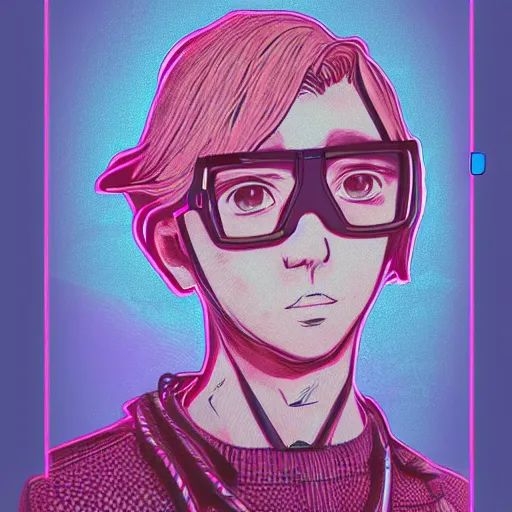 Image similar to ! dream front facing portrait of anime character with vintage polaroid camera as his face instead of human head, retro polaroid camera as head, black tees, intricate pink and blue cables, 3 d render, ultra detail, hyperrealism, 8 k