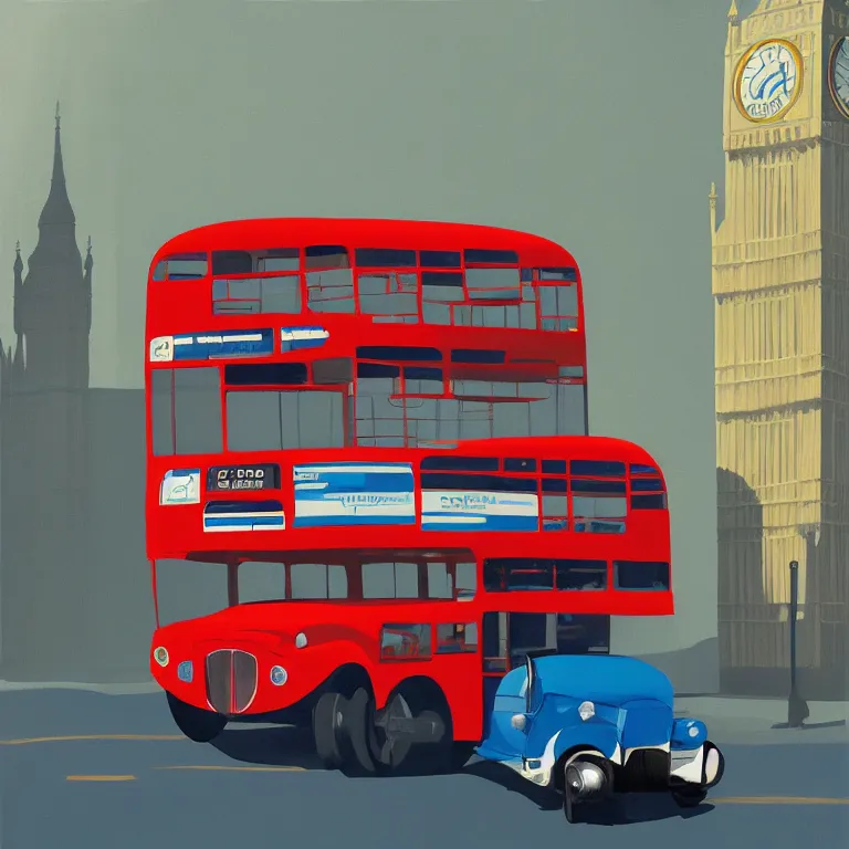 Image similar to London bus, painted by Edward Hopper, painted by James Gilleard, airbrush