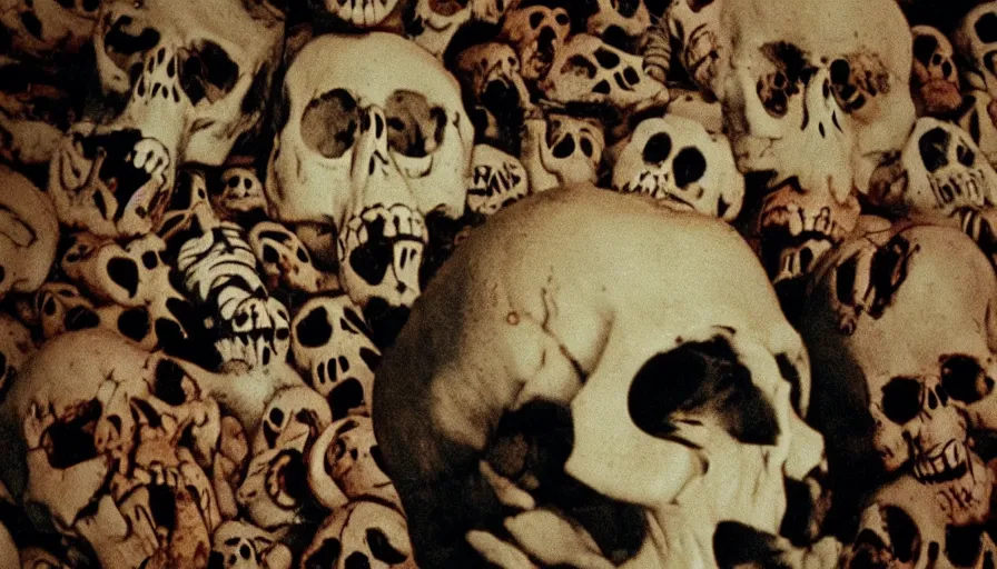 Image similar to 7 0 s film still from a horror movie about babies and birds and skulls, kodachrome, cinecolor, cinestill, film grain, film texture, retro, cinematic, high resolution, photorealism,