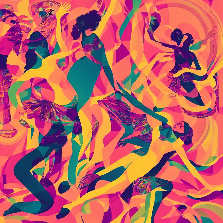 Prompt: album cover design depicting beautiful dancing women, by Jonathan Zawada, digital art