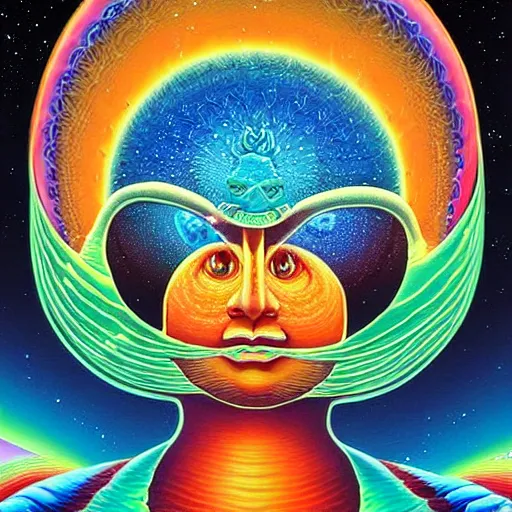 Image similar to psychedelic astronaut attaining enlightenment in the style of octavio ocampo naoto hattori, cg society, trending on artstation, award winning