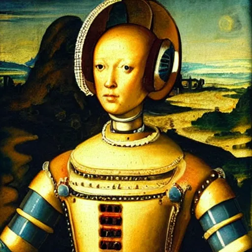 Image similar to a robot as the subject of a renaissance era painting