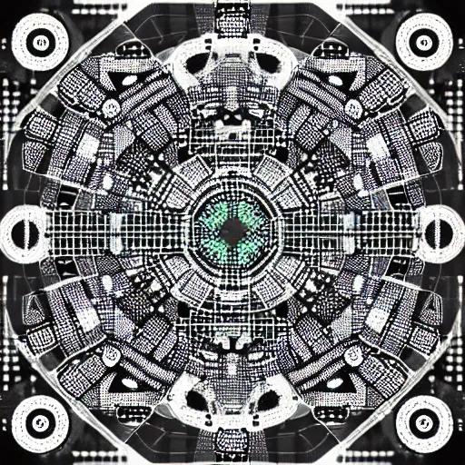 Image similar to a complex geometric arrangement of 67 robots, digital art