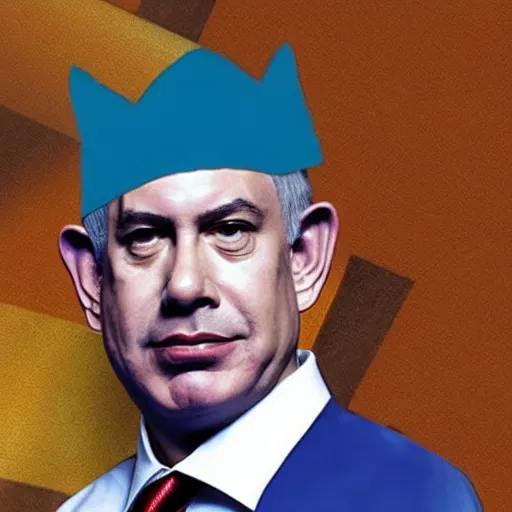 Image similar to Bibi Netanyahu dressed as a jester