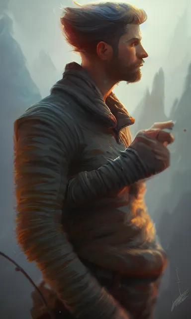 Image similar to epic composition, male, detailed background, portrait, by artists kyle herring, guillem pongiluppi, krzysztof porchowski jr, and irina nordsol kuzmina, artstation