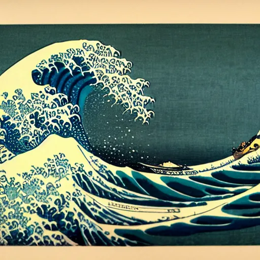 Prompt: a surfer over a wave, by Hokusai