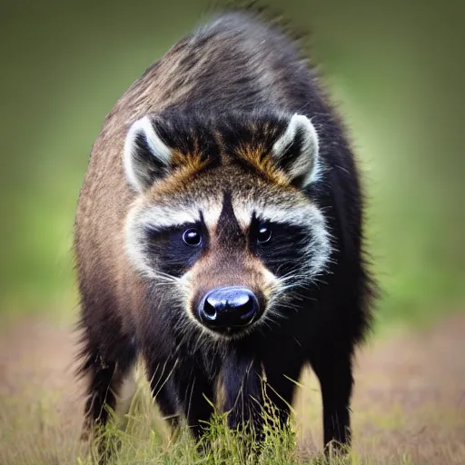 Prompt: a wild buffalo / raccoon found in the wild