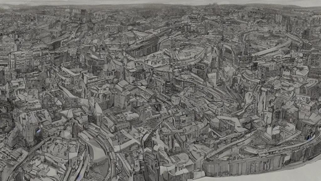 Prompt: drawing of ancient rome by zaha hadid, 8k featured in artstation, detailed,, sharp focus, beautiful, neutral color pallete
