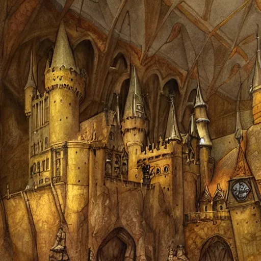 Image similar to inside hogwarts castle, a detailed matte painting by anton pieck, deviantart contest winner, fantasy art, concept art, official art, matte drawing