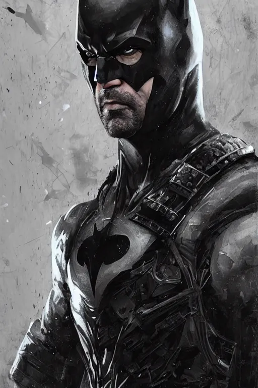 Prompt: Colin Farrell as Batman surrounded by Gotham city, Strong jawline, realistic character concept, medium shot, Masculine pose, Action, illustration, Chiseled symmetrical face and body, artstation, cinematic lighting, hyperdetailed, cgsociety, 8k, high resolution, Charlie Bowater, Tom Bagshaw, single face, insanely detailed and intricate, Strong, Powerful, dark fractal background, vfx, postprocessing